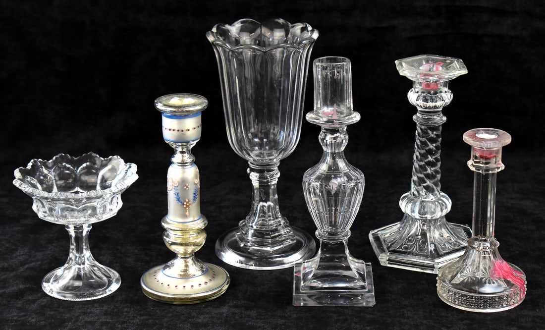 EAPG CELERY VASE AND GLASS CANDLESTICK ASSORTMENT (1 of 3)