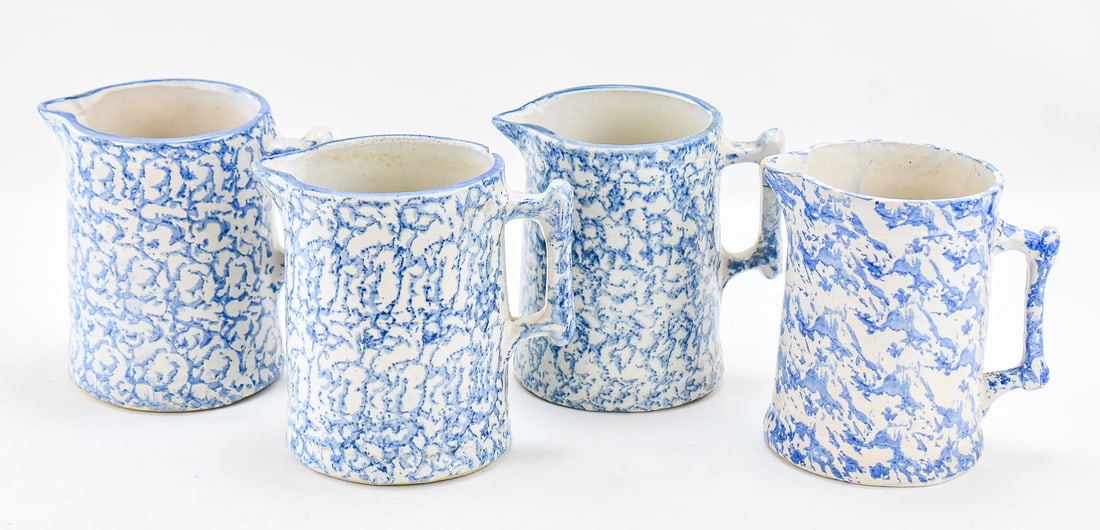SET OF FOUR AMERICAN BLUE-AND-WHITE SPONGEWARE PITCHERS (1 of 4)