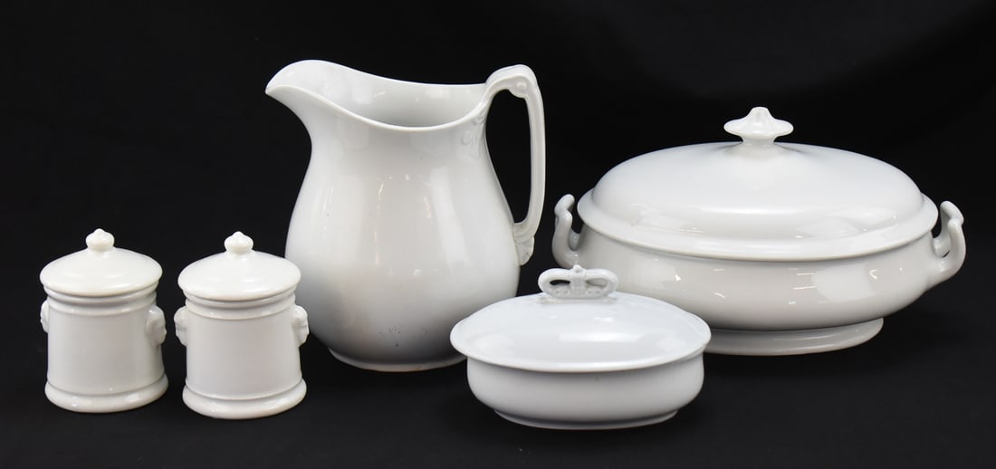 IRONSTONE SERVEWARE ASSORTMENT: PITCHER, CONDIMENT JARS, AND MORE (1 of 2)