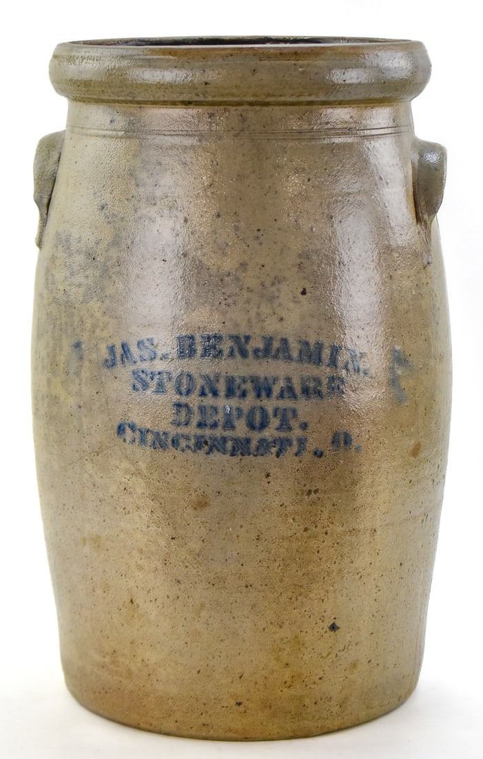 JAMES BENJAMIN STONEWARE DEPOT EIGHT-GALLON SALT-GLAZED CROCK (1 of 4)