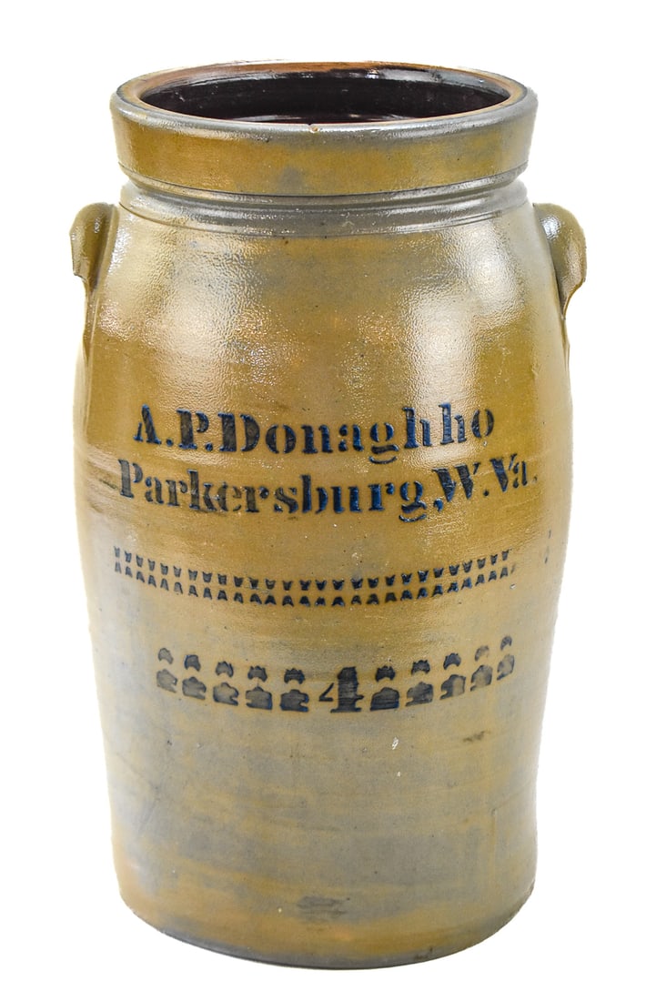 A.P. DONAGHHO FOUR-GALLON STONEWARE CHURN (1 of 4)