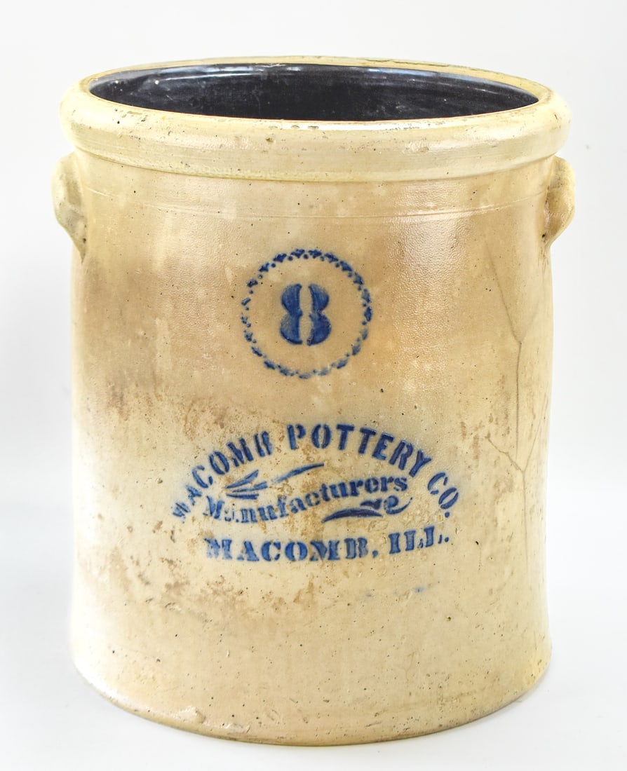 MACOMB POTTERY COMPANY EIGHT-GALLON SALT-GLAZED STONEWARE CROCK (1 of 5)