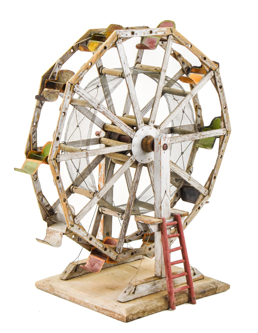 FOLK ART WOOD AND TIN TOY FERRIS WHEEL (1 of 3)