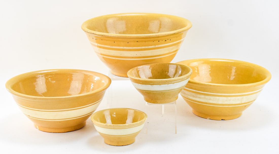 FIVE 'DANDY LINE' YELLOW WARE BOWLS (1 of 6)