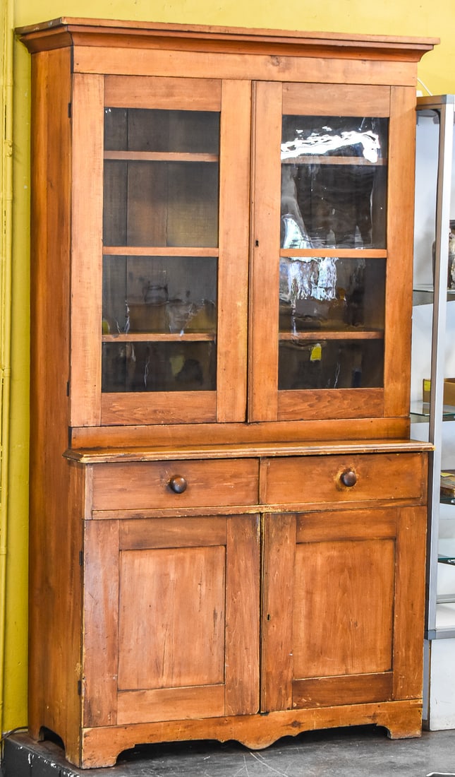 AMERICAN COUNTRY PRIMITIVE-STYLE STEP-BACK PINE HUTCH (1 of 3)