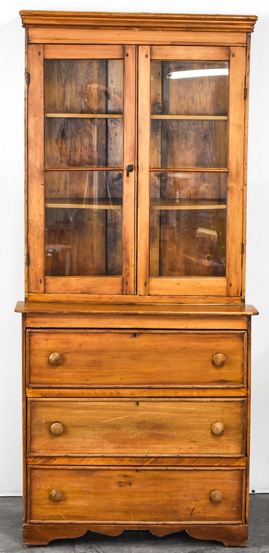 AMERICAN COUNTRY PRIMITIVE-STYLE PINE STEP-BACK CUPBOARD (1 of 3)