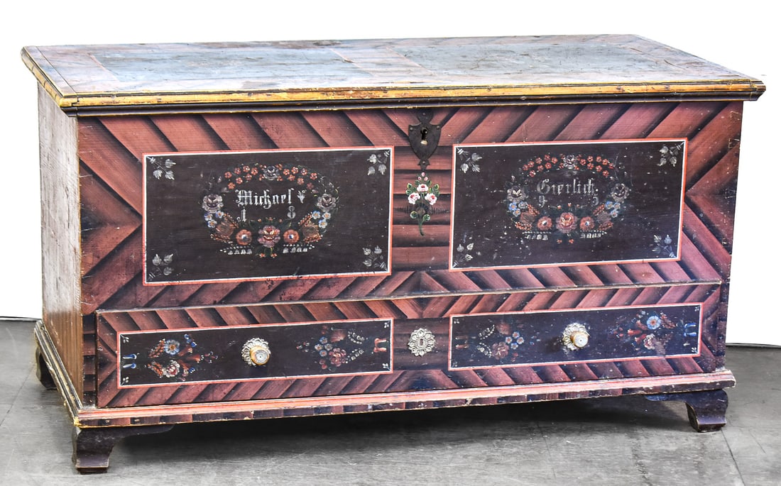 1895 INSCRIBED SAXON FOLK ART MARRIAGE BLANKET CHEST (1 of 4)