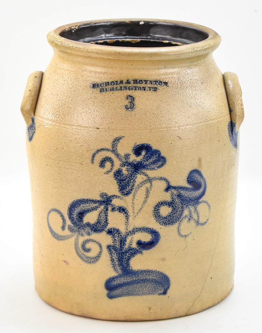 NICHOLAS & BOYNTON THREE-GALLON SALT-GLAZED STONEWARE CROCK (1 of 4)