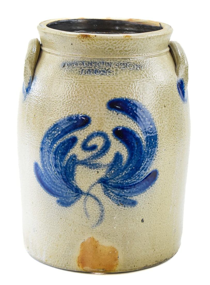 THOMPSON HARRINGTON TWO-GALLON SALT-GLAZED STONEWARE CROCK (1 of 4)