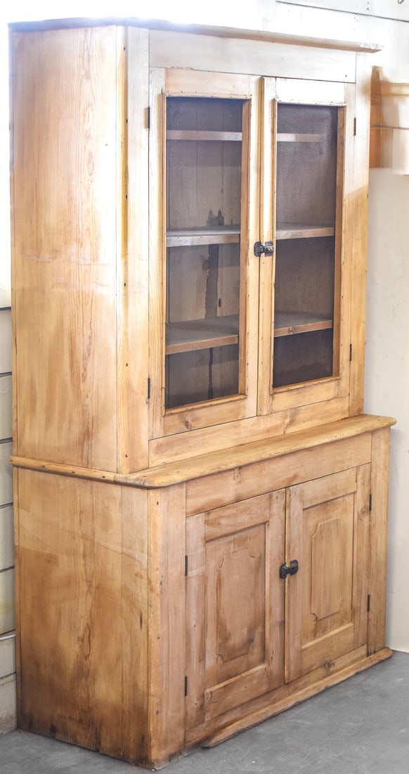 AMERICAN PRIMITIVE-STYLE PINE SCREENED STEP-BACK CUPBOARD (1 of 2)