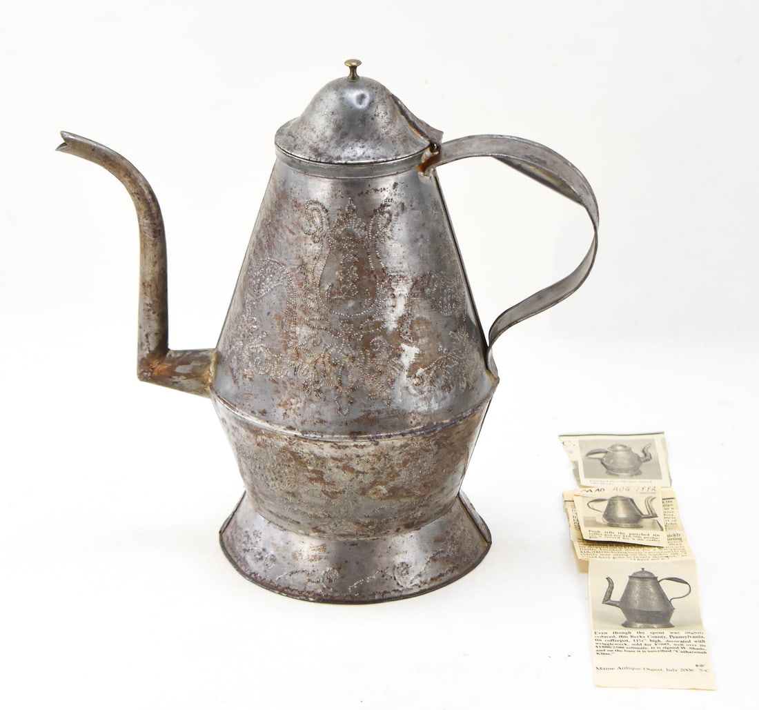GOOSENECK PUNCHED TIN COFFEE POT ATTRIBUTED TO SHADE FAMILY (1 of 5)