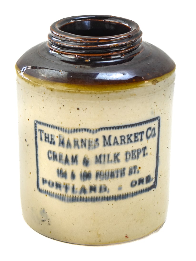 THE BARNES MARKET COMPANY STONEWARE ADVERTISEMENT JAR (1 of 3)