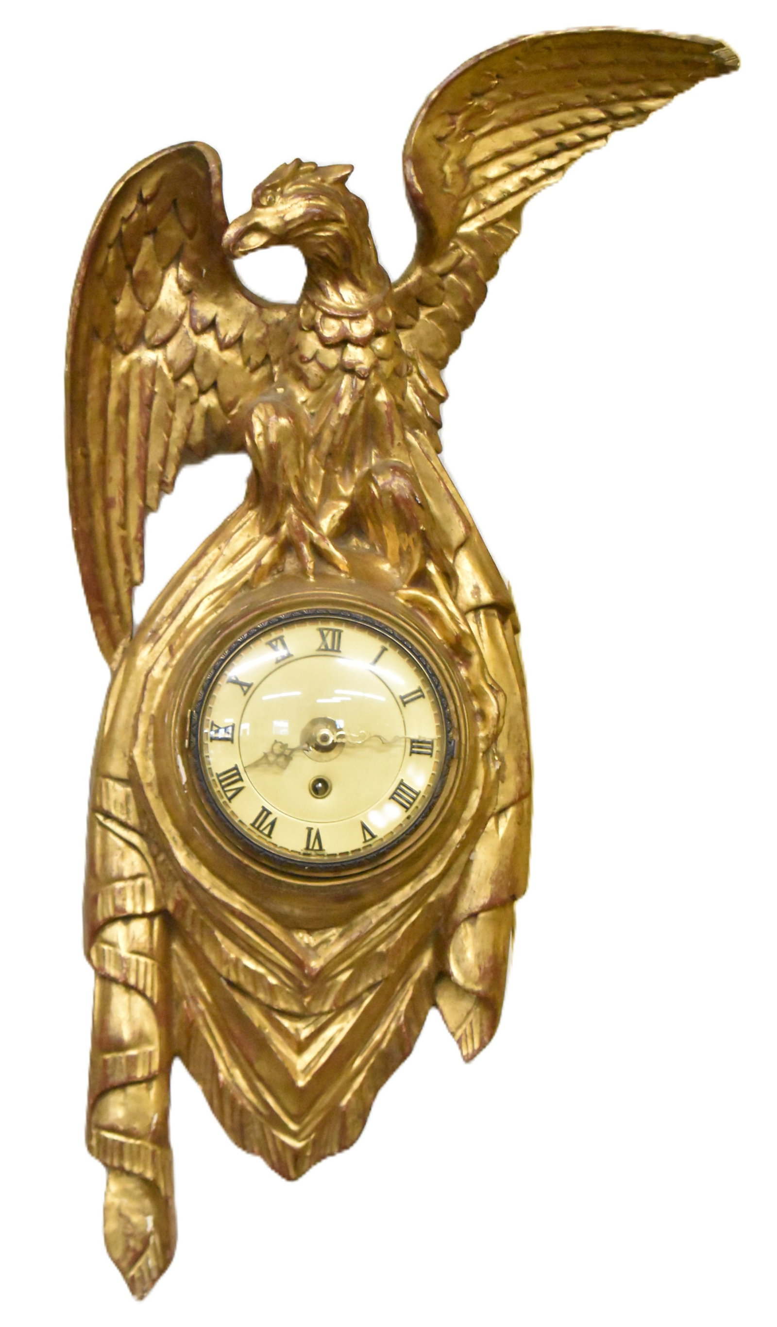AUSTRIAN EMPIRE REVIVAL STYLE GILTWOOD EAGLE WALL CLOCK