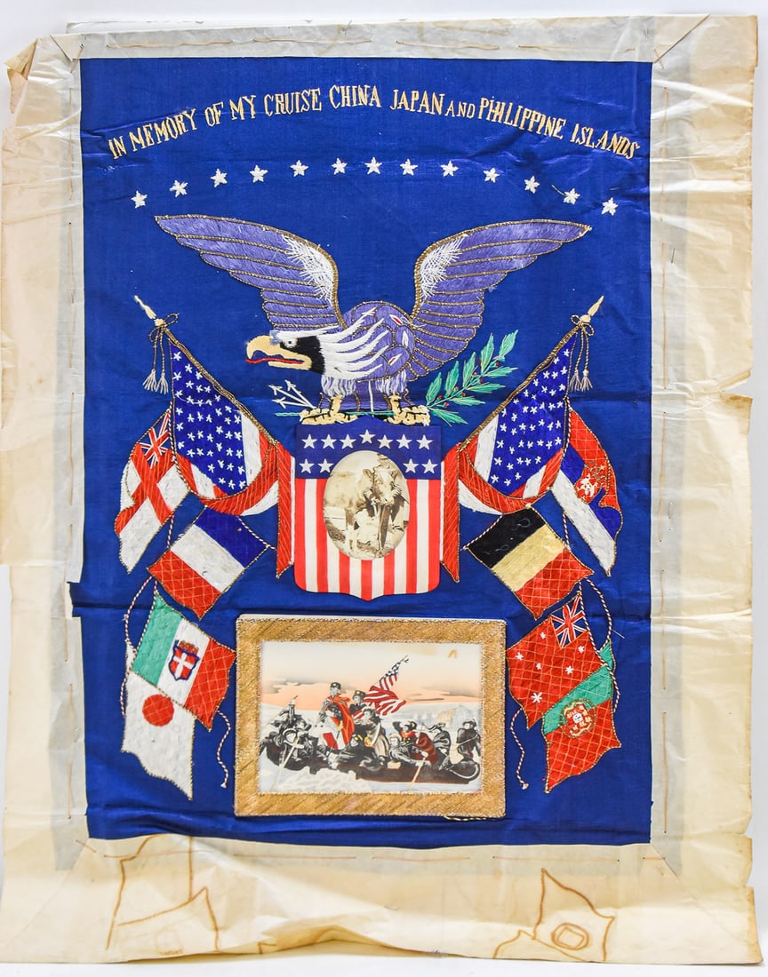 UNITED STATES NAVY PATRIOTIC SILK SOUVENIR TRAPUNTO EMBROIDERY (1 of 2)