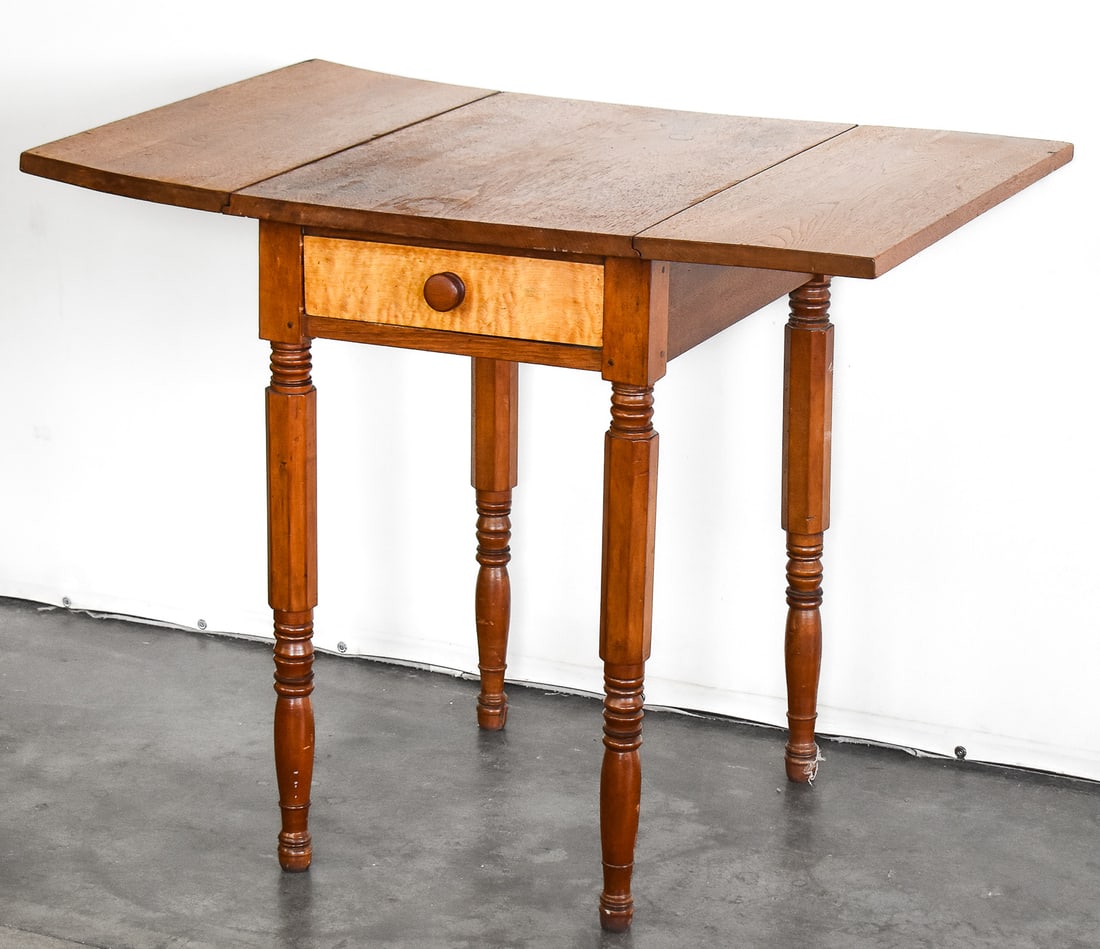 WALNUT AND TIGER MAPLE DROP-LEAF WORK TABLE (1 of 3)