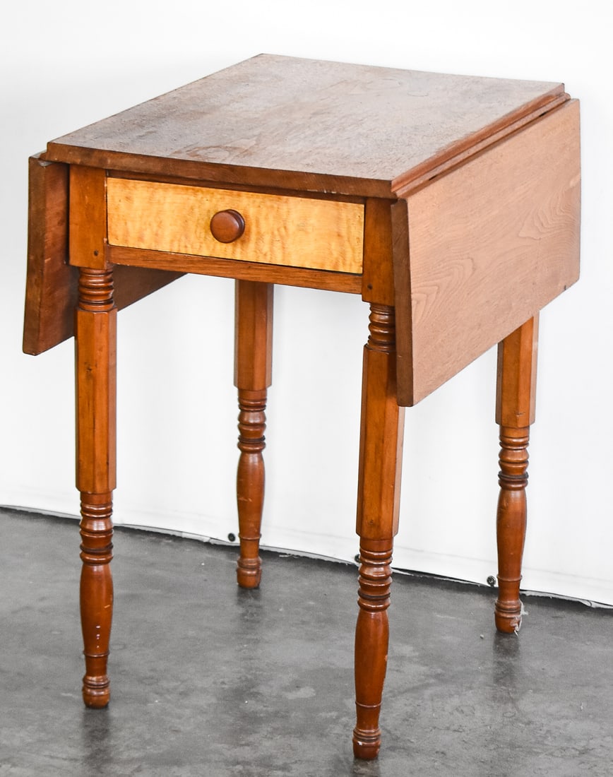 WALNUT AND TIGER MAPLE DROP-LEAF WORK TABLE - 2