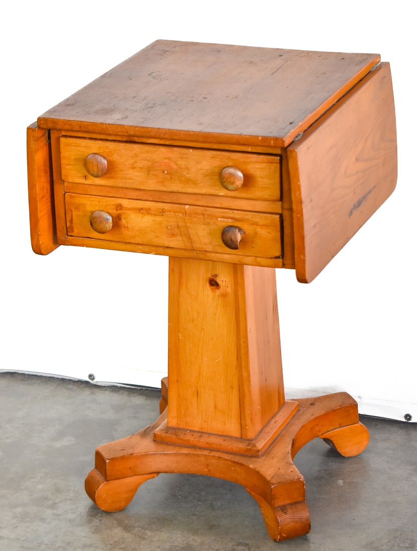 AMERICAN PINE DROP-LEAF PEDESTAL SIDE TABLE - 2