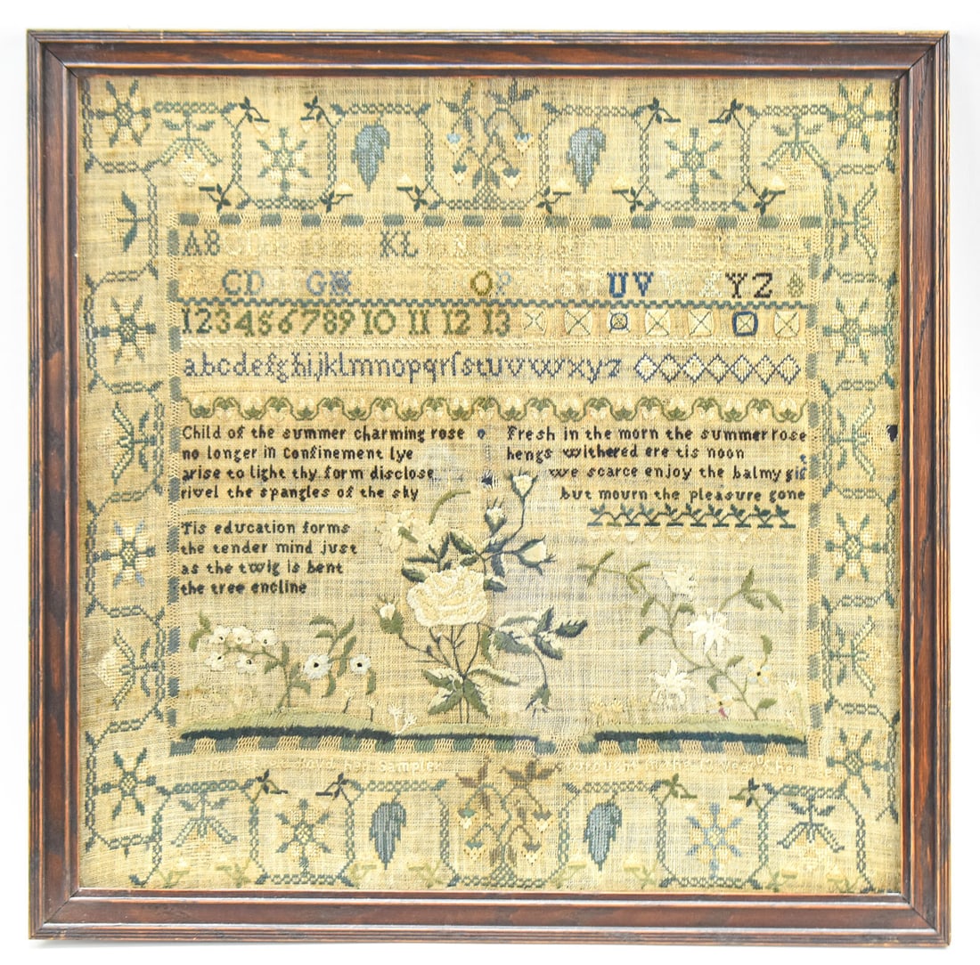 19TH CENTURY LINEN SCHOOL GIRL NEEDLEWORK SAMPLER (1 of 3)