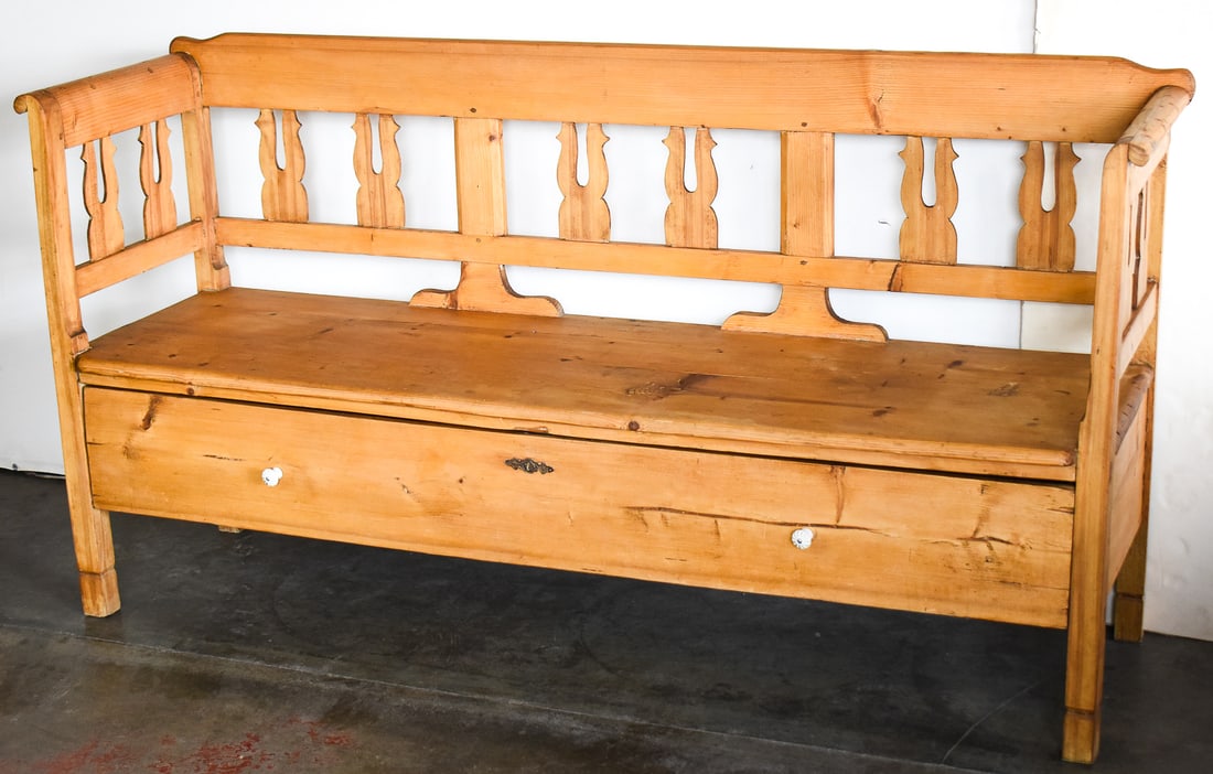 SWEDISH PINE SETTLE BENCH WITH STORAGE (1 of 2)