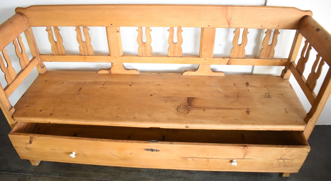 SWEDISH PINE SETTLE BENCH WITH STORAGE - 2