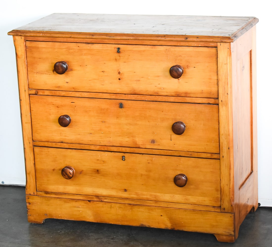 KNOTTY PINE THREE-DRAWER CHEST OF DRAWERS (1 of 3)