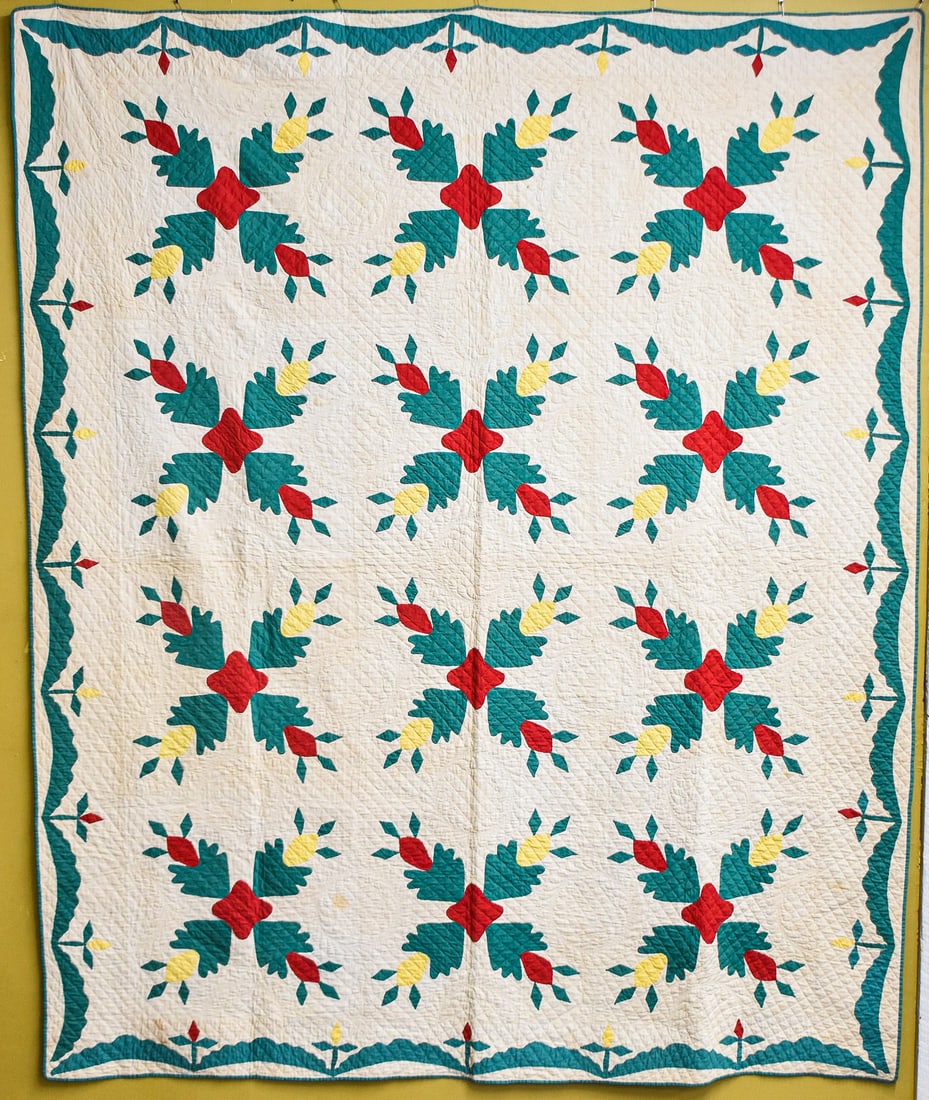 "FLOWERING ALMOND" TWELVE BLOCK APPLIQUE QUILT (1 of 3)