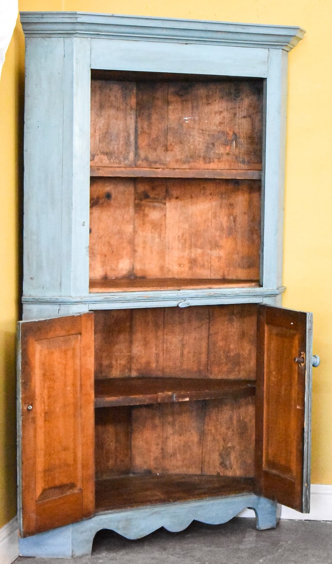 BLUE PAINTED PINE CORNER CABINET - 2