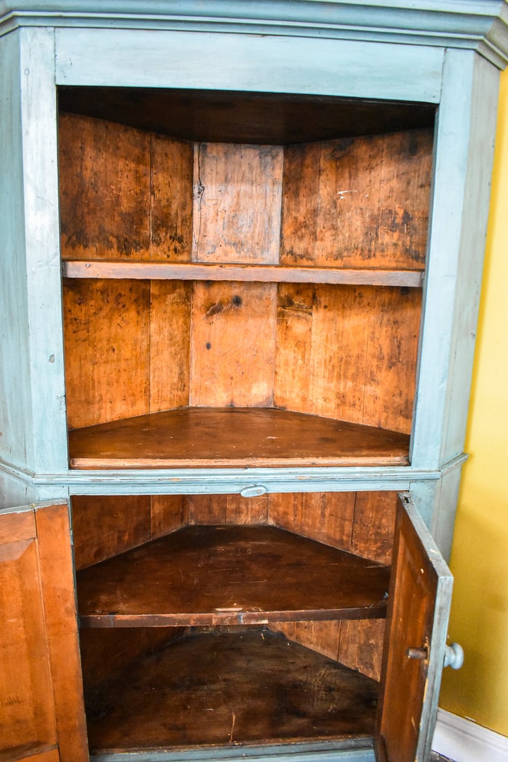 BLUE PAINTED PINE CORNER CABINET - 3