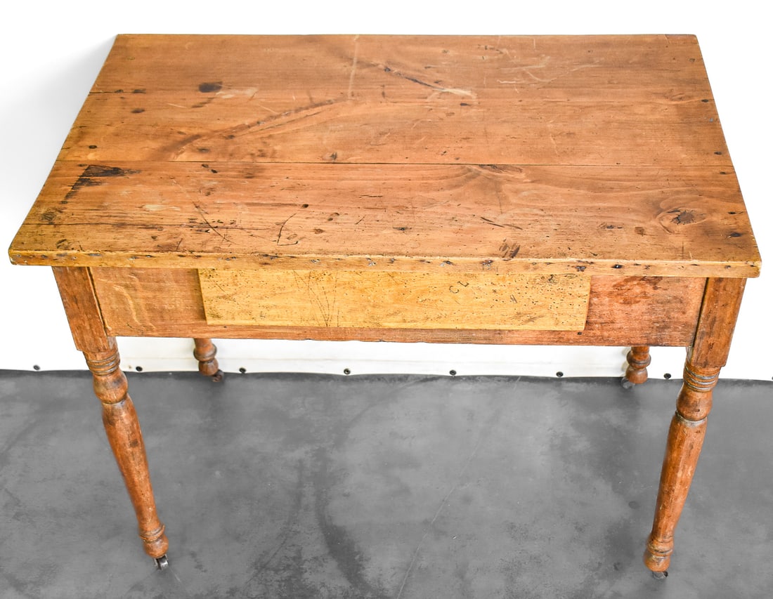 PRIMITIVE COUNTRY PINE KITCHEN WORK TABLE - 2