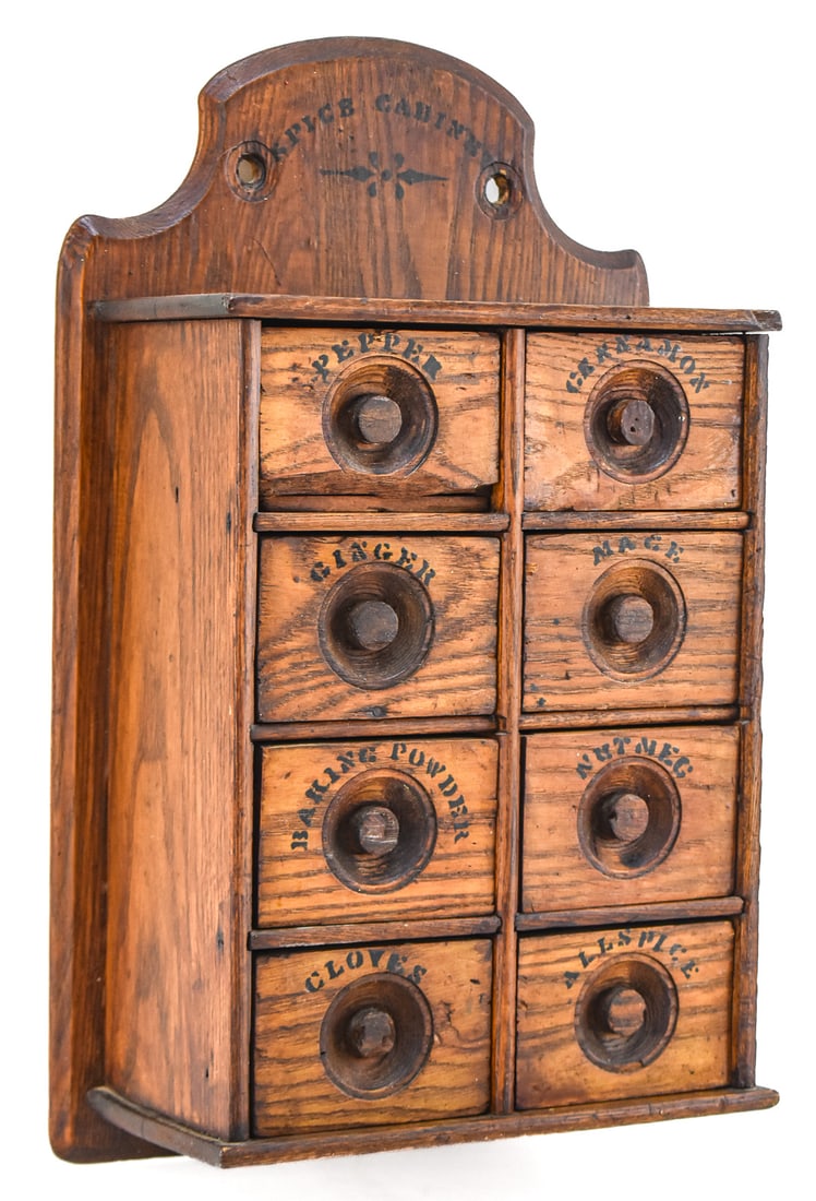 ANTIQUE OAK SPICE CABINET (1 of 3)