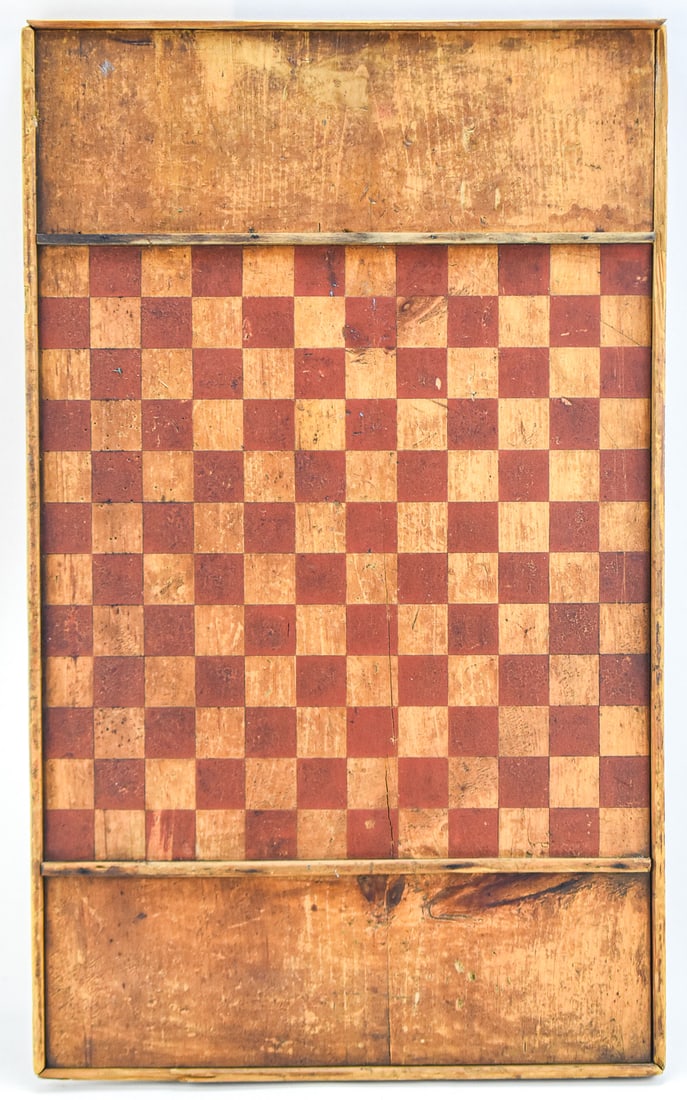 UTILITARIAN GAMEBOARD: Board of this design were common in the late 19th century for tavern use. Board measures approx. 27.5" H x 17" W x 1.5" D.