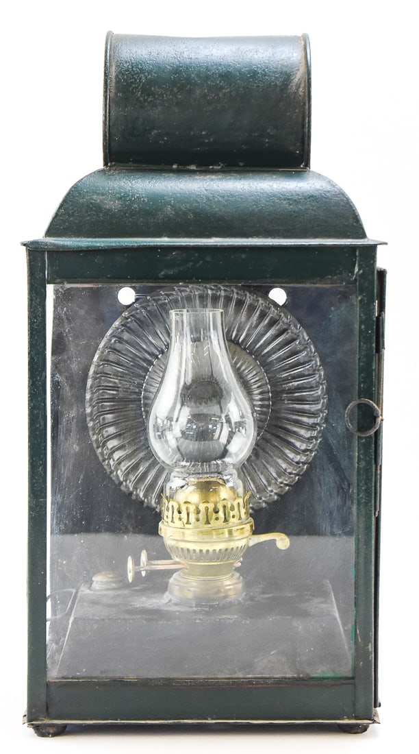 ENGLISH SHEET IRON WALL LANTERN W/ ELTEX OIL LAMP (1 of 3)