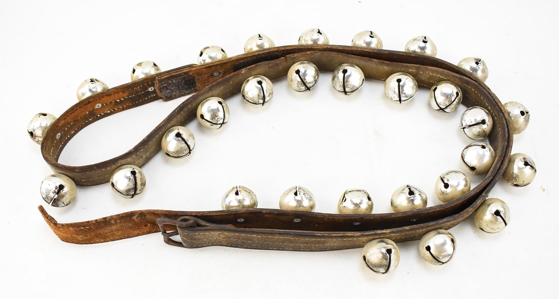 ANTIQUE SLEIGH BELLS ON LEATHER (1 of 2)