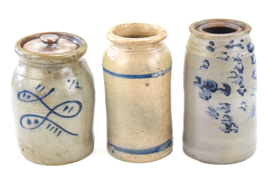 THREE AMERICAN STONEWARE PRESERVATION JARS: ENOCH FOWLER (ATTR.) (1 of 4)