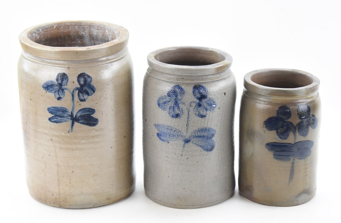 THREE FAMILY OF PETER HERRMANN (ATTR.) STONEWARE CROCKS (1 of 3)