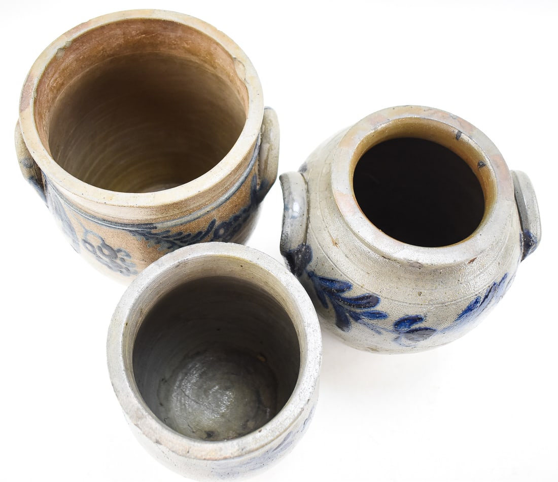 THREE MID-ATLANTIC STONEWARE CROCKS - 3