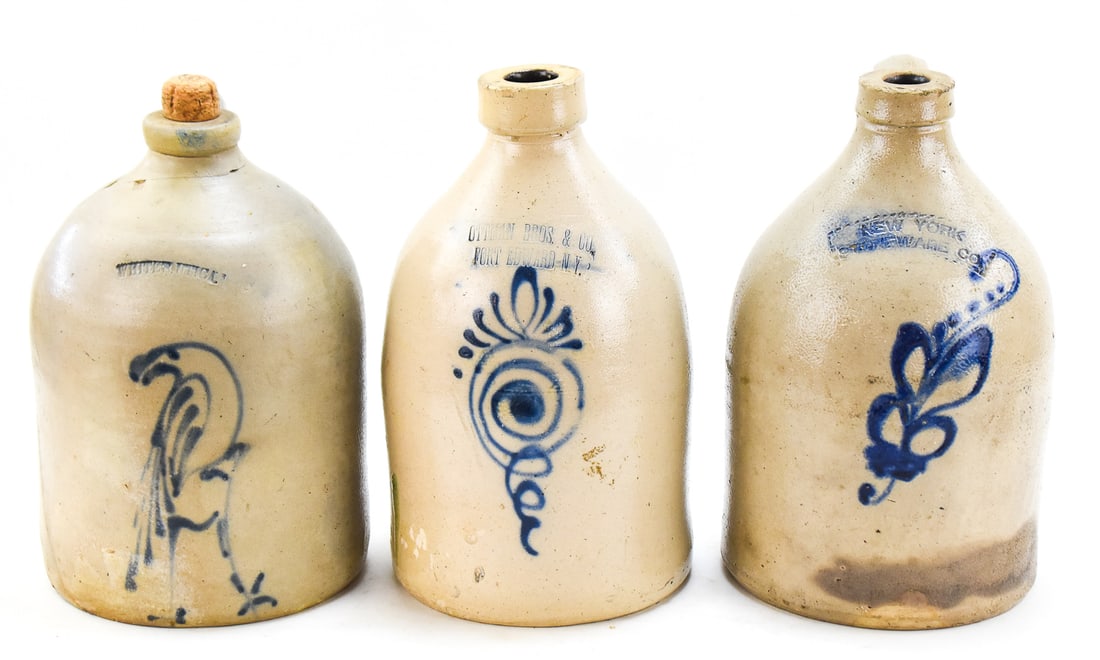 THREE NEW YORK STONEWARE JUGS ASSORTMENT: WHITES, OTTMAN, AND MORE (1 of 6)