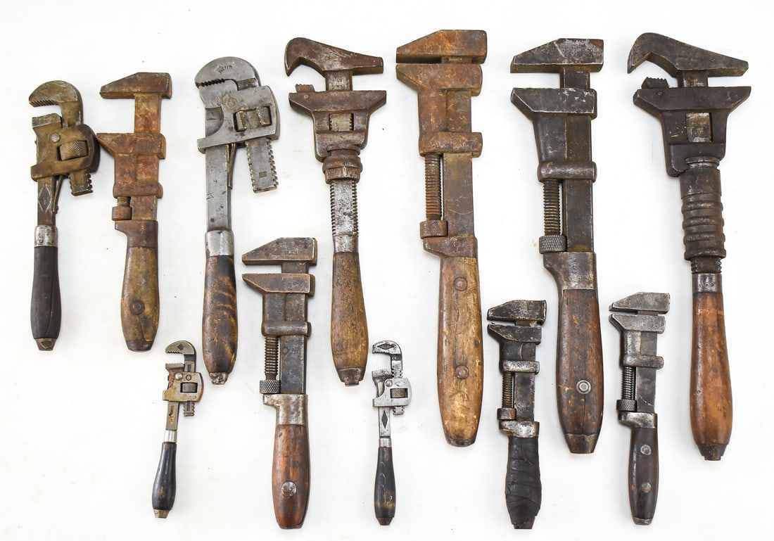 ASSORTMENT OF 12 MONKEY WRENCHES: WALWORTH, STILLSON, REMIS & CALL, COES, & MORE (1 of 3)