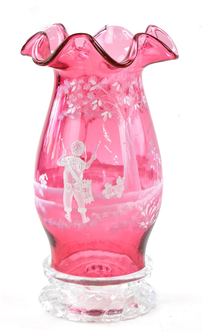 FENTON MARY GREGORY ART GLASS VASE; LITTLE DRUMMER BOY (1 of 4)
