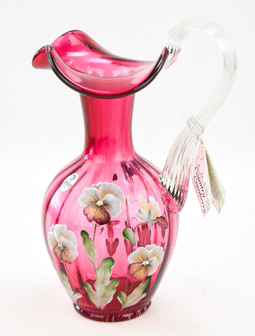 FENTON ART GLASS "COUNTRY CRANBERRY" HAND-PAINTED PITCHER (1 of 4)