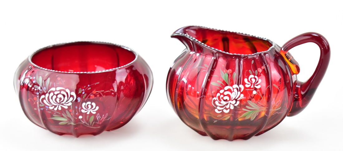 PAIRPOINT RUBY GLASS CREAMER AND SUGAR DISH (1 of 5)