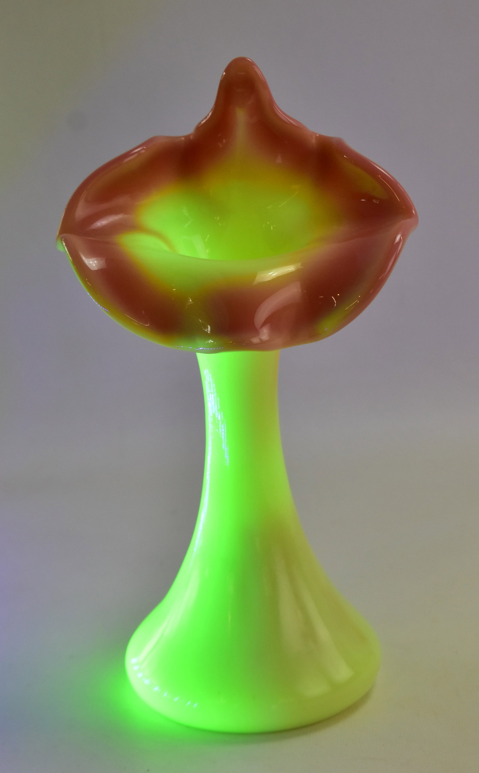 FENTON BURMESE JACK-IN-THE-PULPIT URANIUM CUSTARD GLASS VASE (1 of 4)