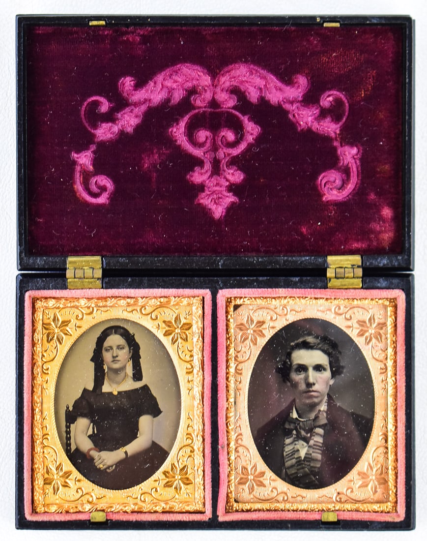 DUAL AMBROTYPE PORTRAITS; LITTLEFIELD, PARSONS & COMPANY CASE (1 of 3)