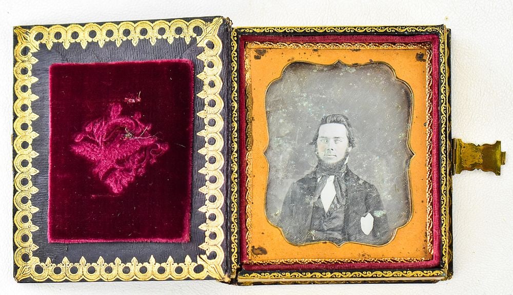 MOTHER OF PEARL DAGUERREOTYPE OF A BEARDED MAN (1 of 3)
