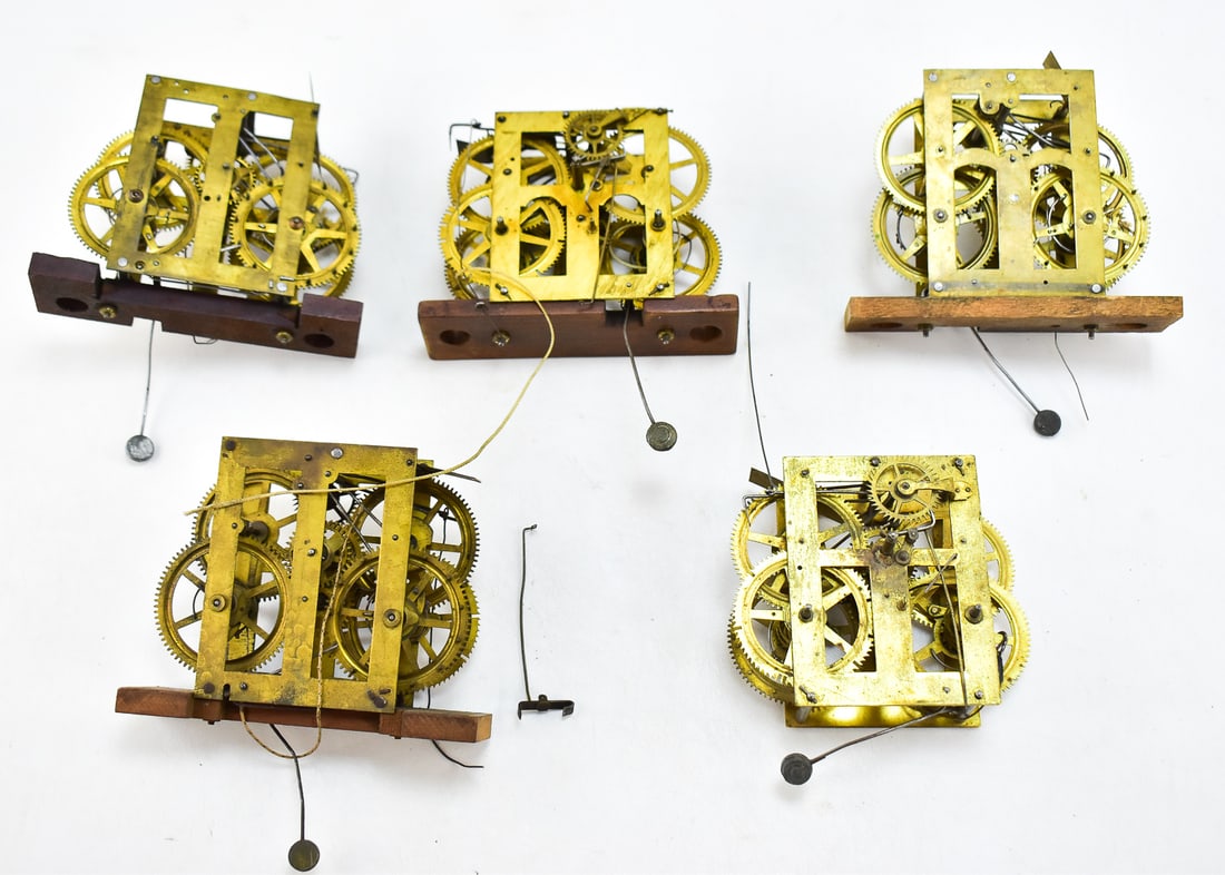 FIVE BRASS CLOCK MOVEMENTS (1 of 3)
