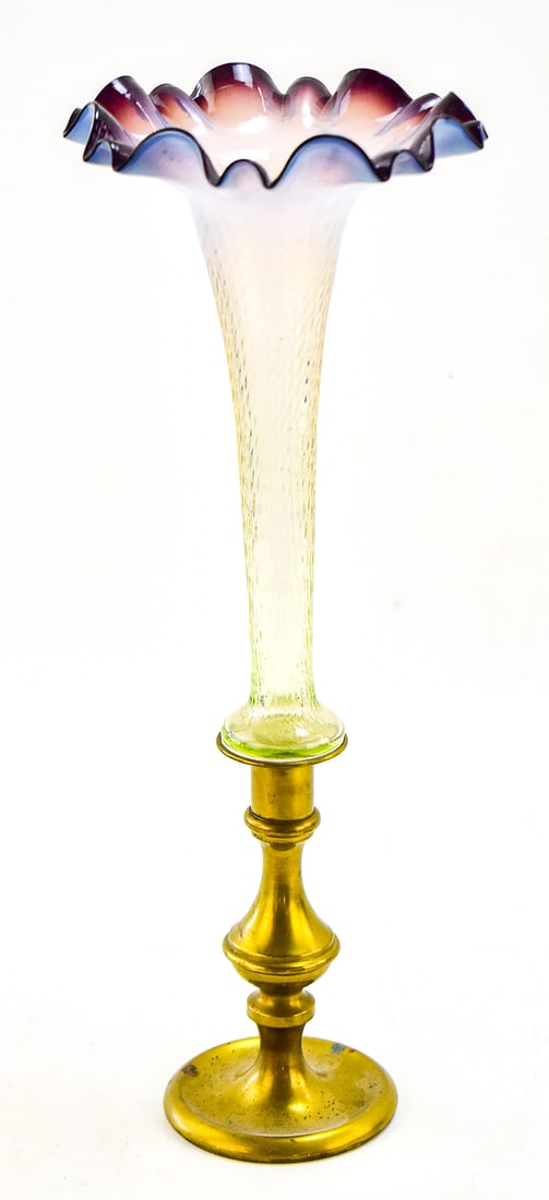 OPALESCENT GLASS TRUMPET VASE (1 of 4)
