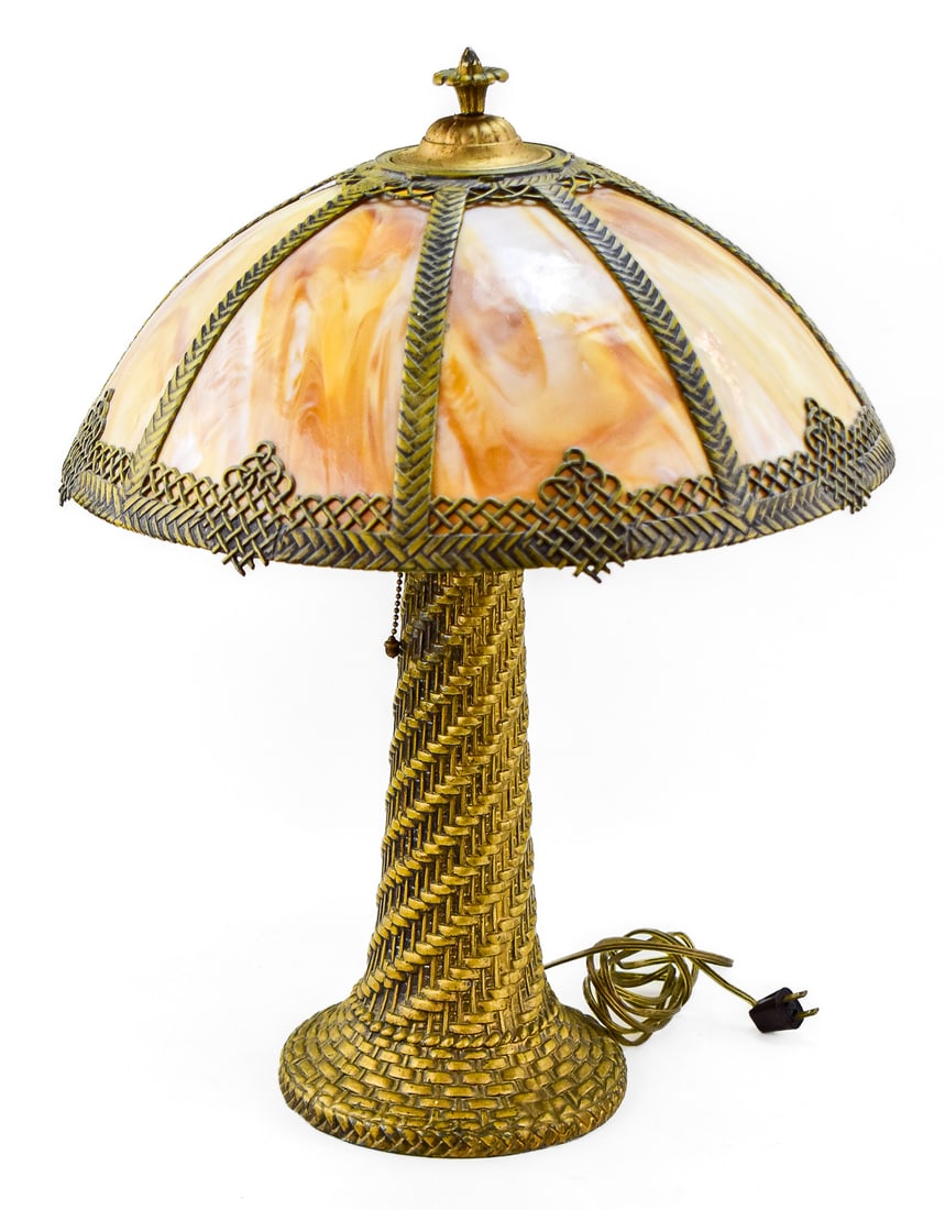 WOVEN PATTERN SLAG GLASS TABLE LAMP - 4