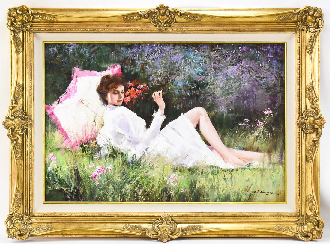 WIEMIN GUANG "UMBRELLA GIRL" OIL PAINTING (1 of 6)