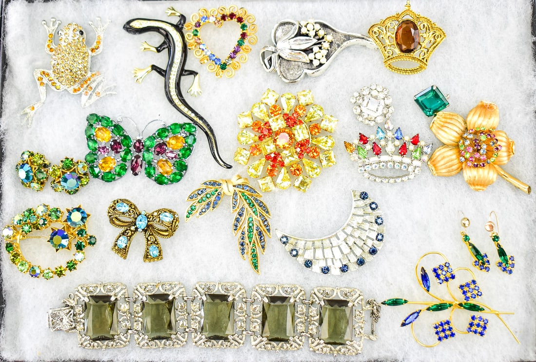 RHINESTONE JEWELRY ASSORMENT; SARAH COVENTRY, TORTOLANI, TRILARI, ETC. (1 of 3)