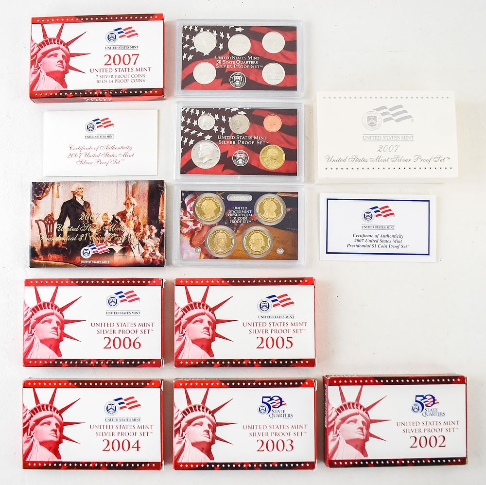 SIX 2000s UNITED STATES MINT SILVER PROOF SETS (1 of 1)